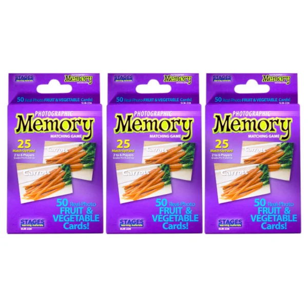 STAGES LEARNING MATERIALS - Photographic Memory Matching Game, Fruit & Vegetables, Pack of 3